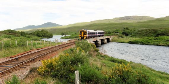 The Inverness to Kyle Railway passes through remote and spectacular Scottish Highland scenery.